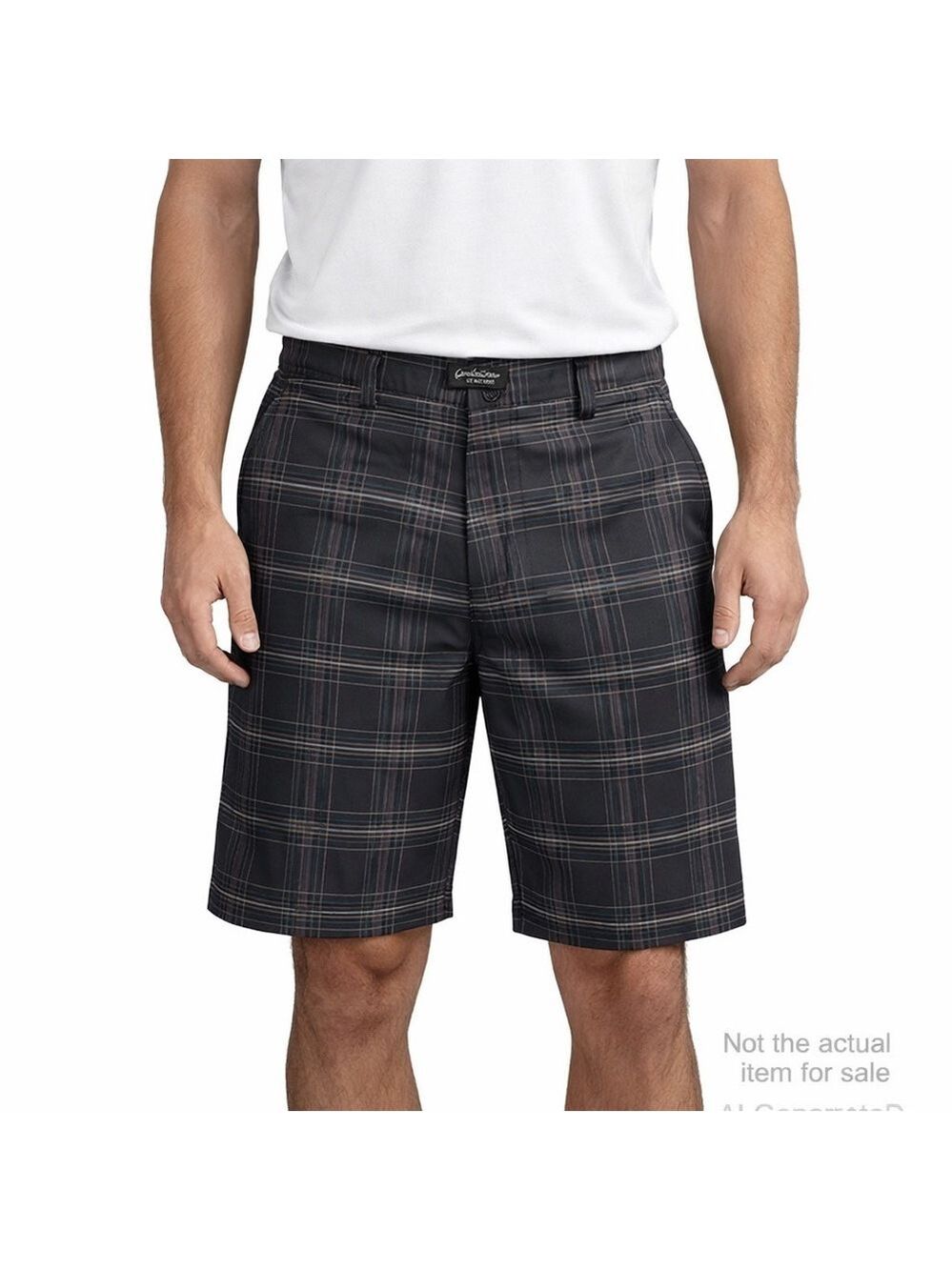 Gordon Cooper Golf Shorts 36 Black Plaid Stretch Performance Flat Front